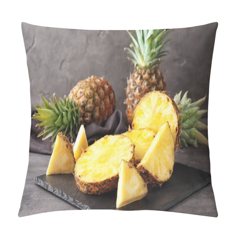 Personality  Slate Plate With Delicious Cut Pineapples On Table Pillow Covers