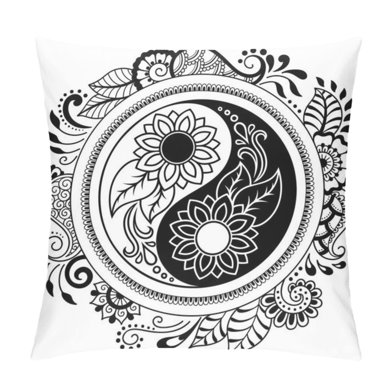 Personality  Circular Pattern In The Form Of A Mandala.  Yin-yang Decorative Symbol. Mehndi Style. Decorative Pattern In Oriental Style. Coloring Book Page. Pillow Covers