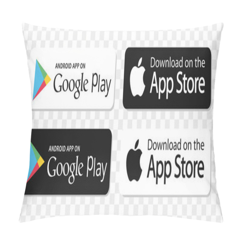 Personality  Kiev, Ukraine - November 7, 2021: Buttons Google Play Store, Amazon AppStore, Download On The Apple App Store, Microsoft Store Download Pillow Covers