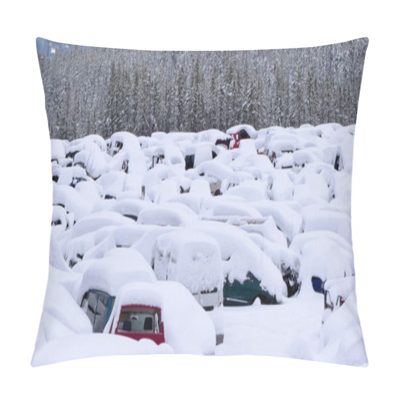 Personality  Snow Buried Cars After Blizzard On Car Park Pillow Covers