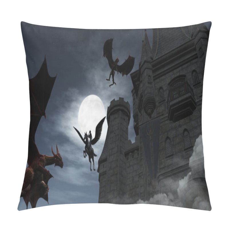 Personality  Two Red Dragons Attacking The Castle At Night Pillow Covers