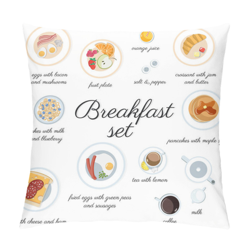 Personality  Big Breakfast Set Isolated On White Top View Pillow Covers