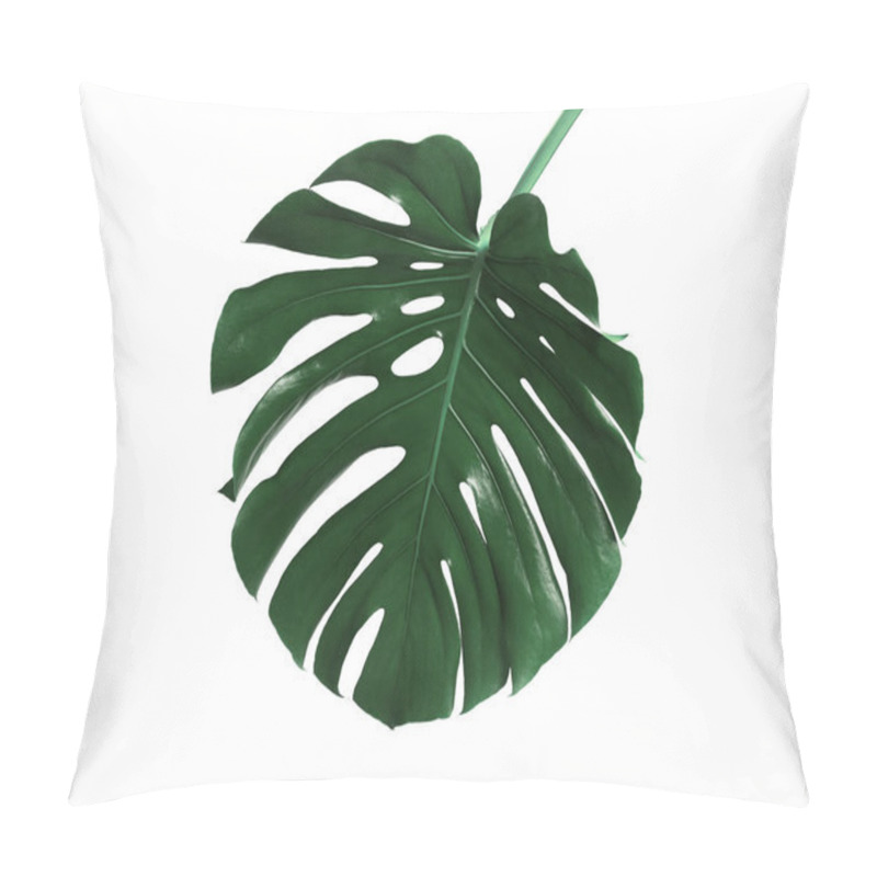 Personality  Beautiful Monstera Leaf On White Background. Tropical Plant Pillow Covers