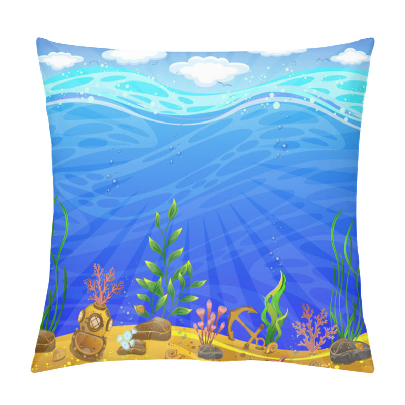 Personality  Underwater World. Sea Bottom, Plants, Anchor, Underwater Helmet. Pillow Covers