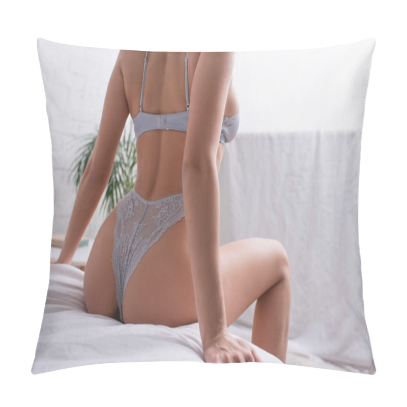 Personality  Cropped View Of Young Woman In Sexy Lingerie Sitting On Bed Pillow Covers