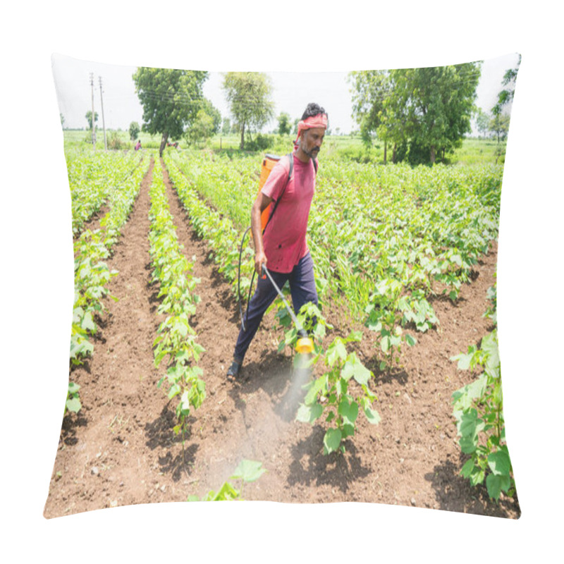 Personality  Farmer Spraying Cotton Field With Pesticides And Herbicides Pillow Covers