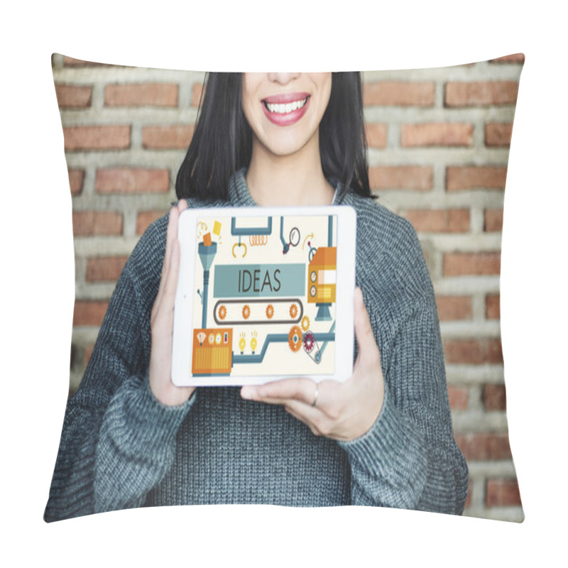 Personality  Portrait Of Woman With Tablet Pc Pillow Covers