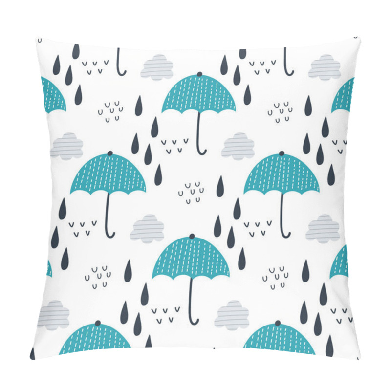 Personality  Seamless Pattern With Clouds, Rain And Umbrella.Vector Design For Wrapping Paper, Textile.  Pillow Covers