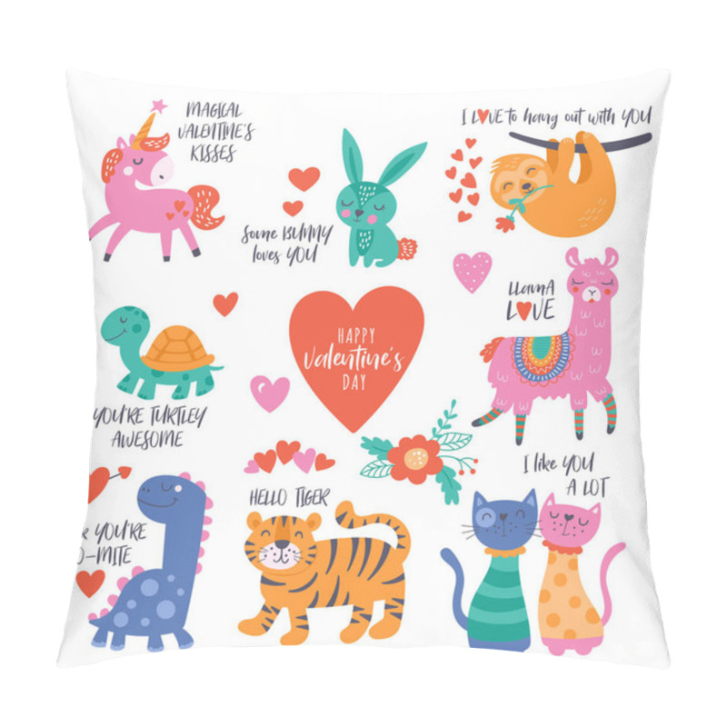 Personality  Valentine's Day Cute Animals Set With Llama, Sloth, Unicorn, Cat Pillow Covers