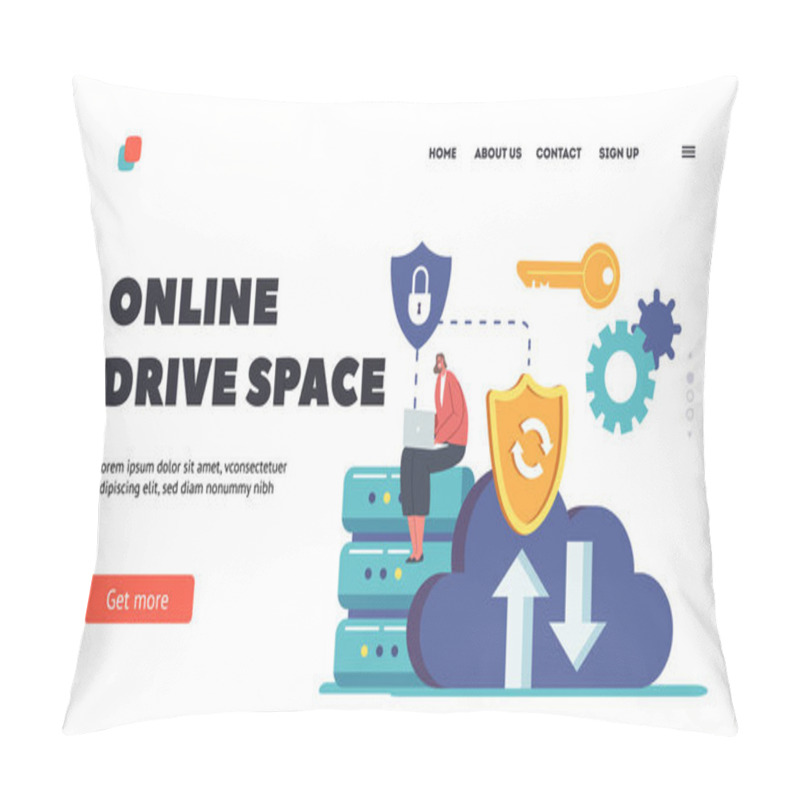 Personality  Online Drive Space Landing Page Template. Characters Restore Media Files Into Cloud Data Storage On Virtual Server. Internet Technologies, Information Backup, Recovery. Cartoon Vector Illustration Pillow Covers