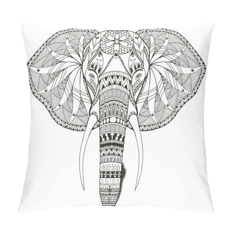 Personality  Elephant Head Zentangle Stylized, Vector, Illustration, Freehand Pencil, Hand Drawn, Pattern. Zen Art. Ornate Vector. Pillow Covers