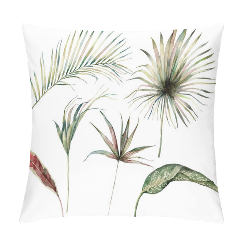 Personality  Watercolor Tropical Set With Coconut Leaves. Hand Painted Exotic Palm Branches Isolated On White Background. Floral Illustration For Design, Print, Fabric Or Background. Pillow Covers