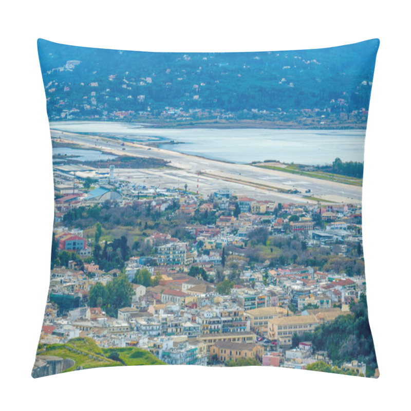 Personality  Aerial View Of An Airport Runway Near A Coastal Town. Pillow Covers