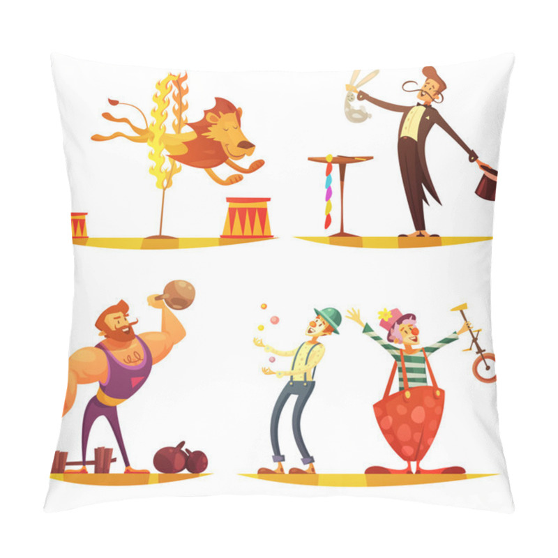 Personality  Circus Retro Cartoon 4 Icons Square  Pillow Covers