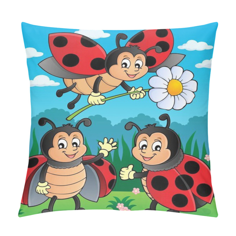 Personality  Happy Ladybugs On Meadow Image 2 Pillow Covers