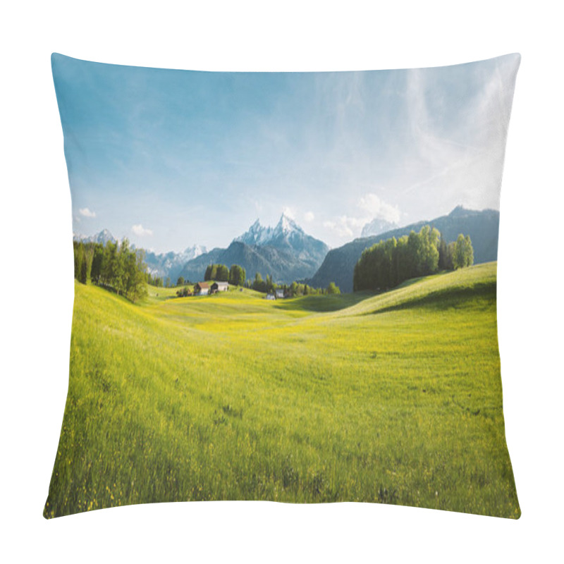 Personality  Idyllic Landscape In The Alps With Blooming Meadows In Springtime Pillow Covers