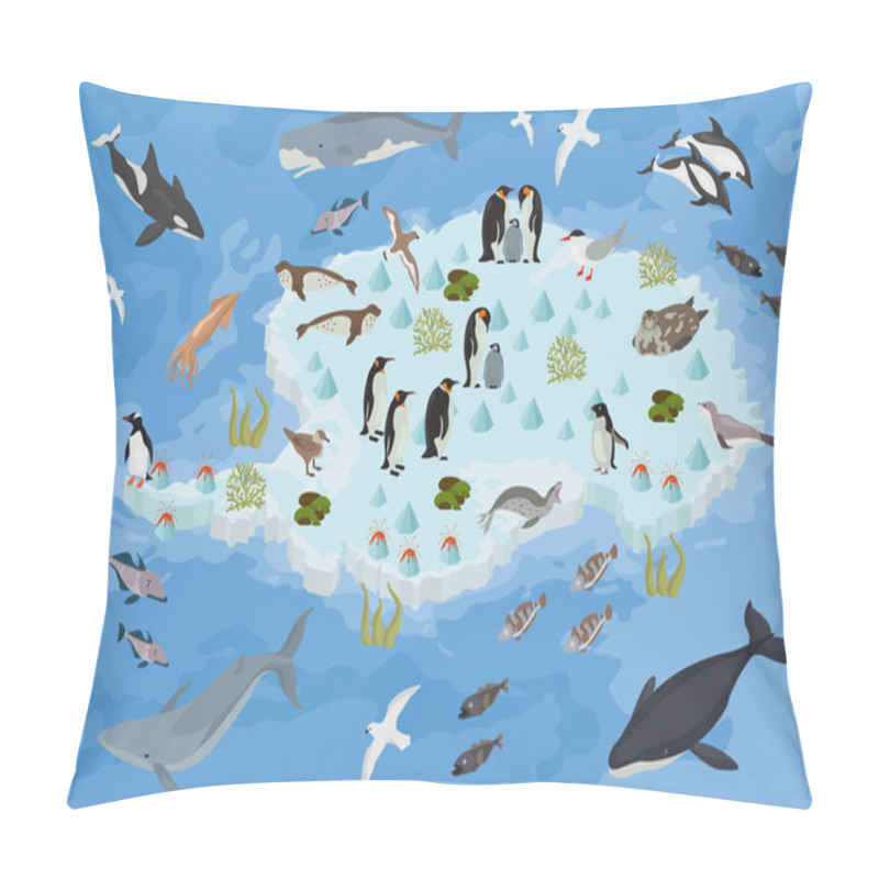 Personality  Isometric 3d Antarctica Flora And Fauna Map Elements. Animals, B Pillow Covers