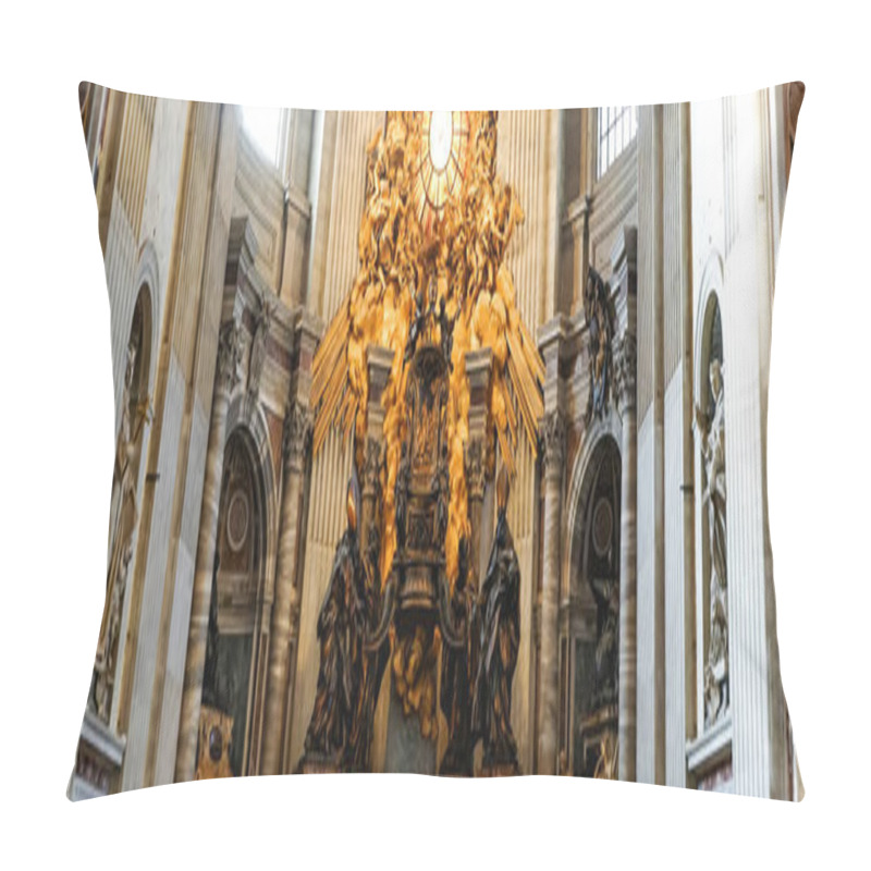 Personality  VATICAN CITY, ITALY - APRIL 10, 2020: Panoramic Orientation Of Interior In Ancient St Peters Basilica  Pillow Covers