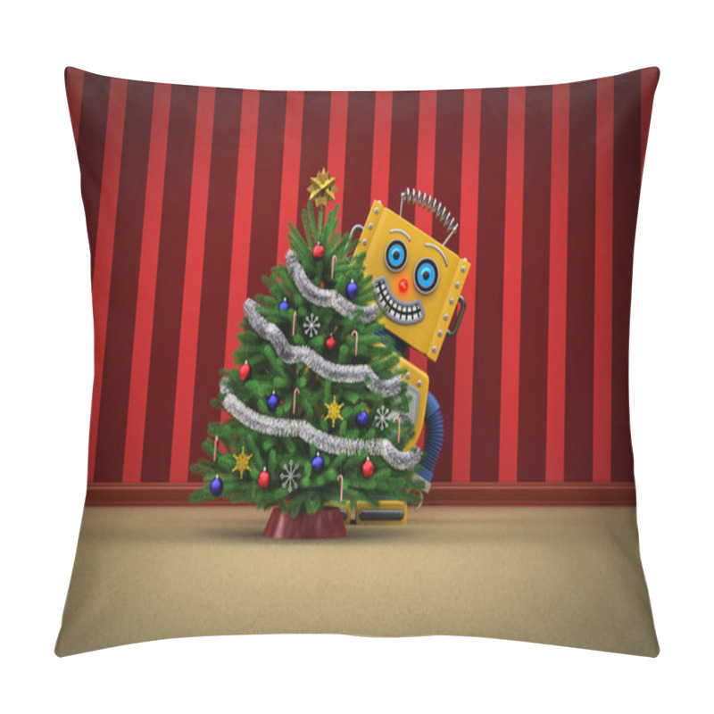 Personality  Toy Robot Happy With Christmas Tree Pillow Covers