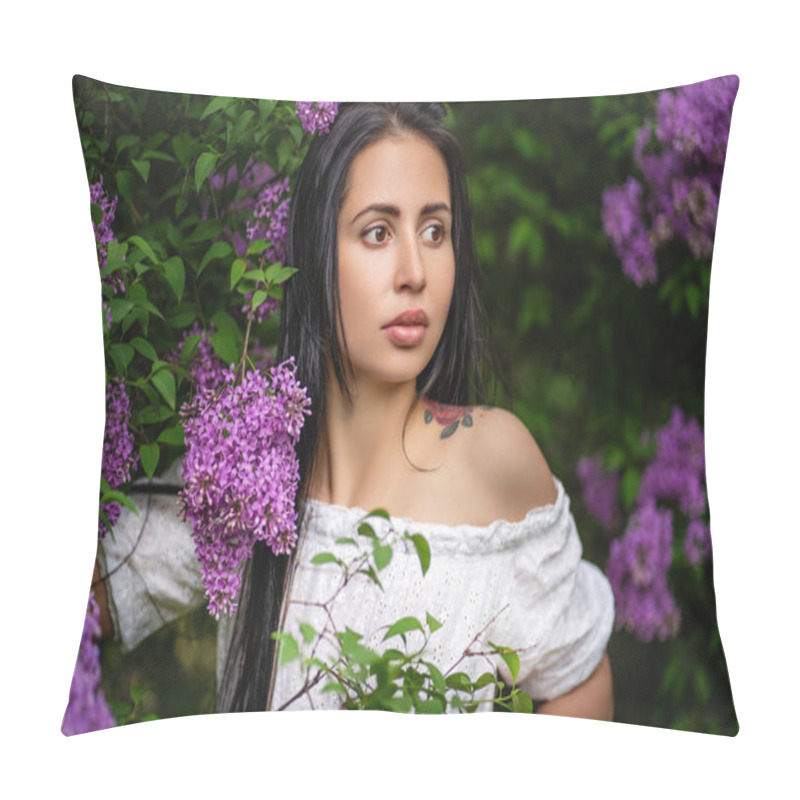 Personality  Portrait Of Woman In Blooming Garden Pillow Covers