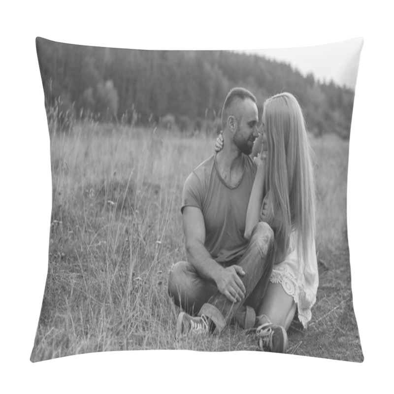 Personality  Travel And Love, Passion, Bike Road. Couple In Love On The Road With A Motorcycle. Boy And Girl In Love. Pillow Covers