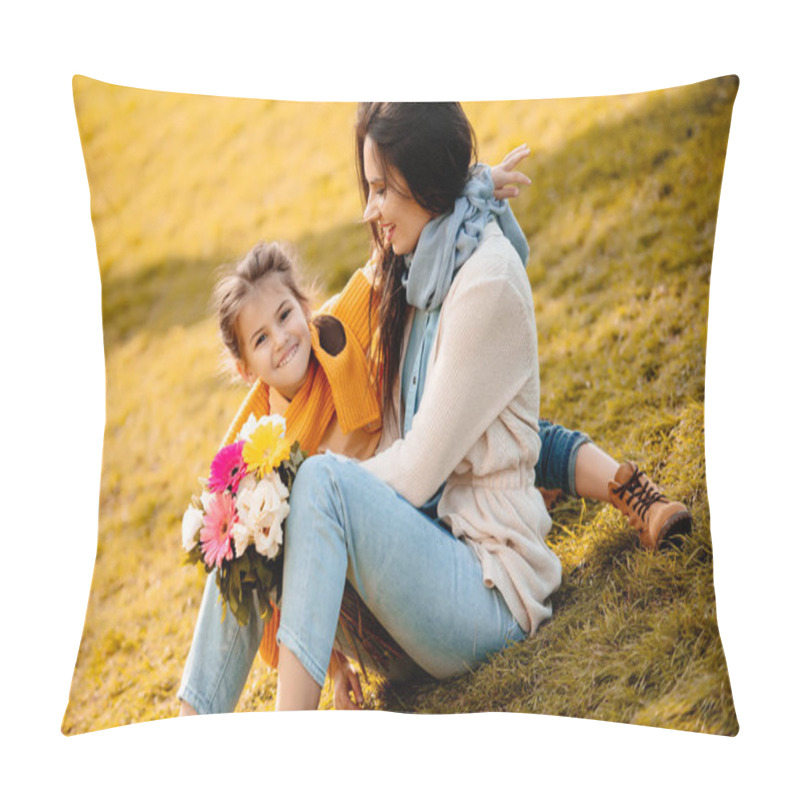 Personality  Daughter And Mother Sitting In Park Pillow Covers