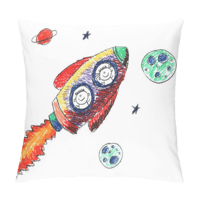 Personality  Happy Children In Rocket.  Pillow Covers