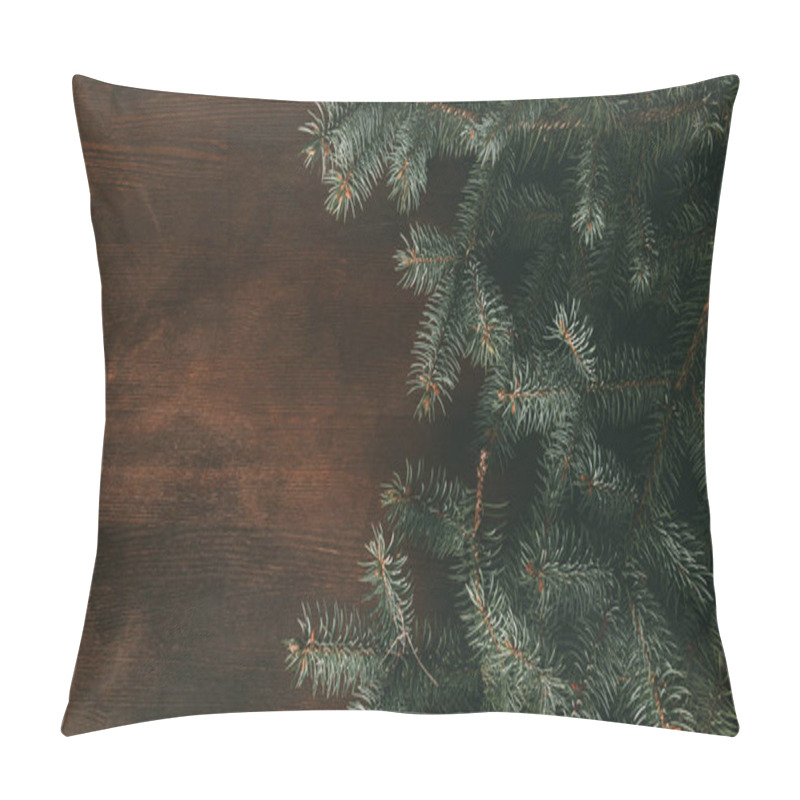 Personality  Green Fir Branches On Dark Wooden Background Pillow Covers