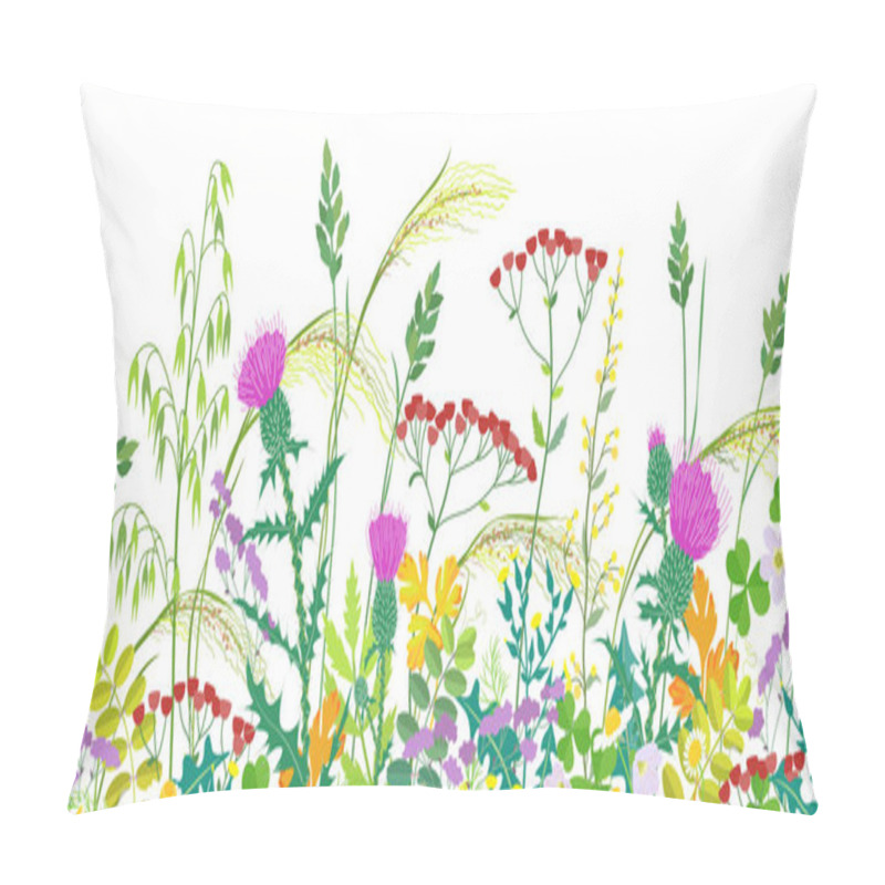 Personality  Seamless Border With Summer Meadow Plants  Pillow Covers