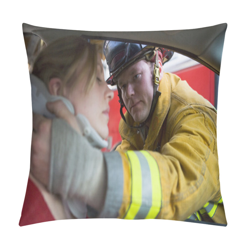 Personality  Firefighters Helping An Injured Woman In A Car Pillow Covers