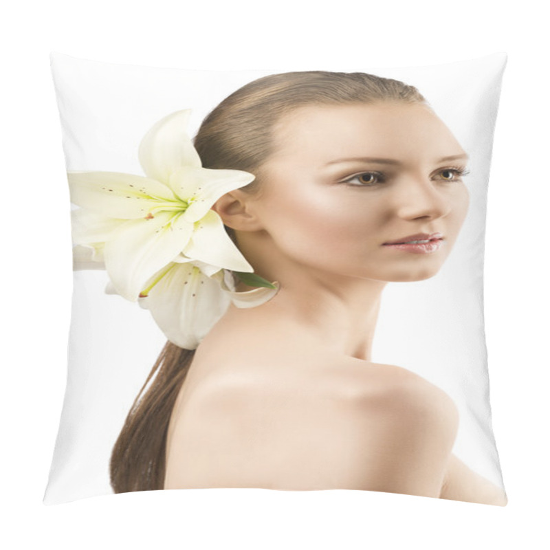 Personality  Beauty Portrait With Flowers The Girl Is Turned Of Three Quarter Pillow Covers