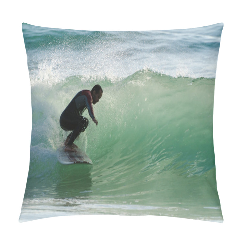 Personality  Long Boarder Surfing The Waves At Sunset Pillow Covers