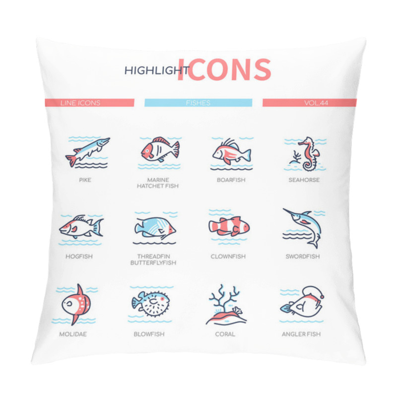 Personality  Fish Species - Modern Line Design Style Icons Set Pillow Covers