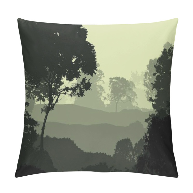 Personality  Abstract Background With Trees In Fog And Forest Haze. Pillow Covers