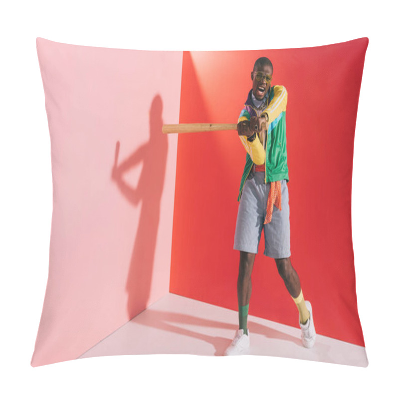 Personality  Aggressive African American Man With Bat  Pillow Covers