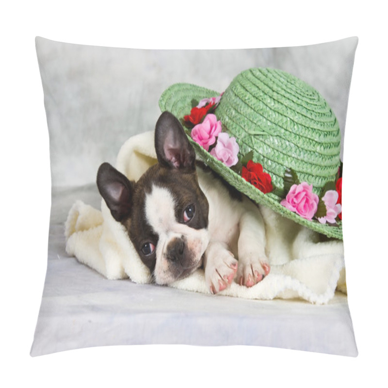 Personality  Boston Terrier Lay With Flower Hat Pillow Covers