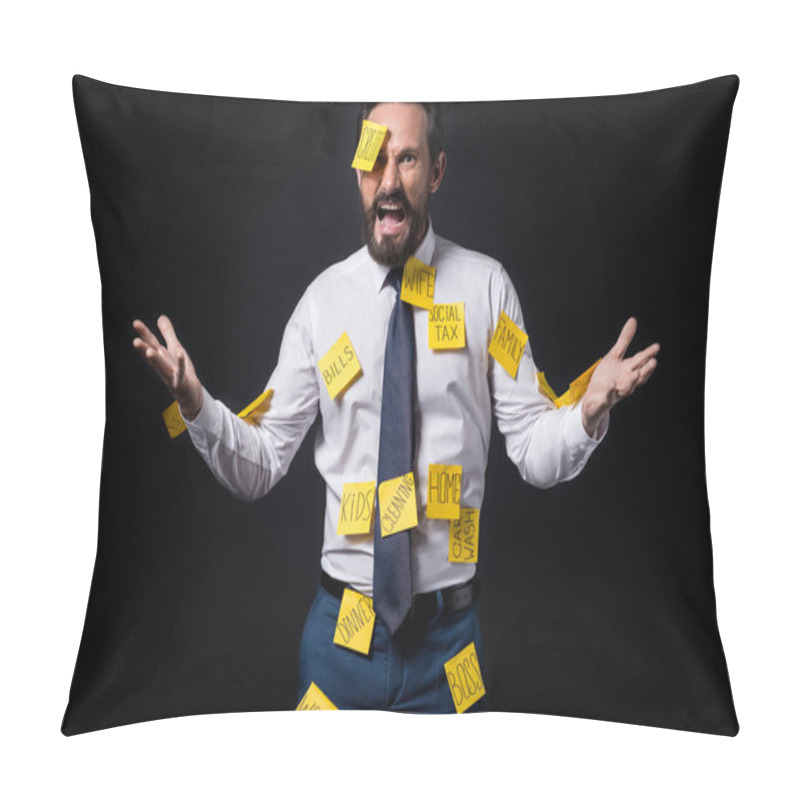 Personality  Stressed Businessman With Sticky Notes Pillow Covers