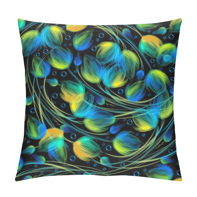 Personality  Seamless Bright Floral Background In Blue Pillow Covers