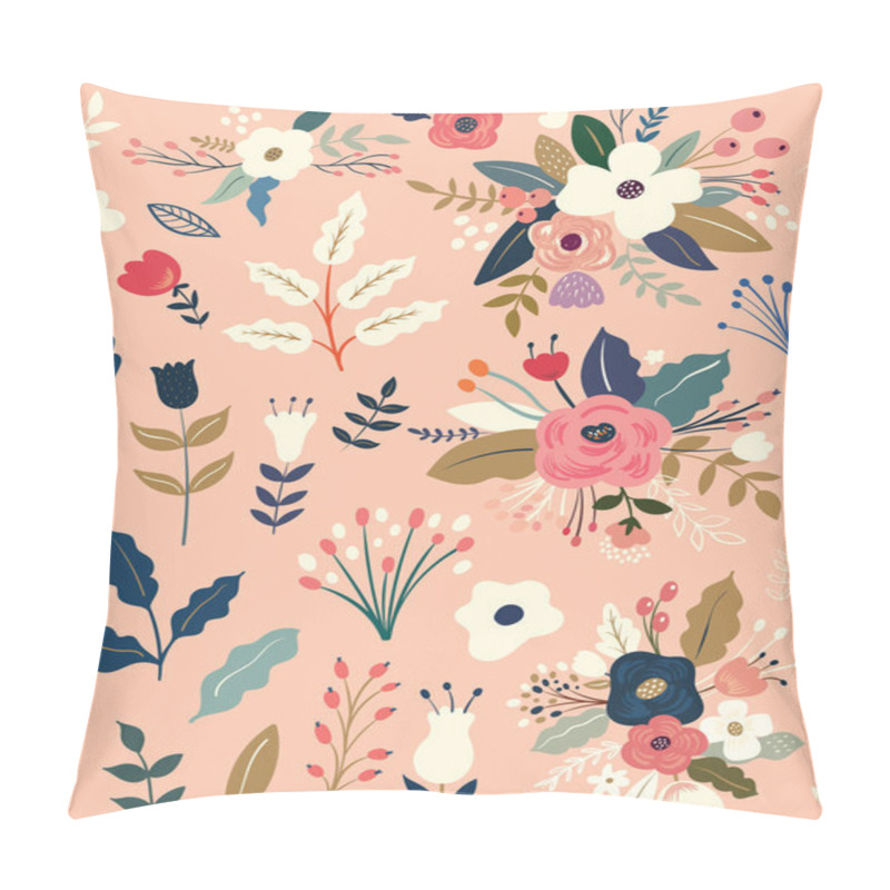 Personality  Vector Floral Background. Summer Bright Pattern With Flowers And Leaves Pillow Covers