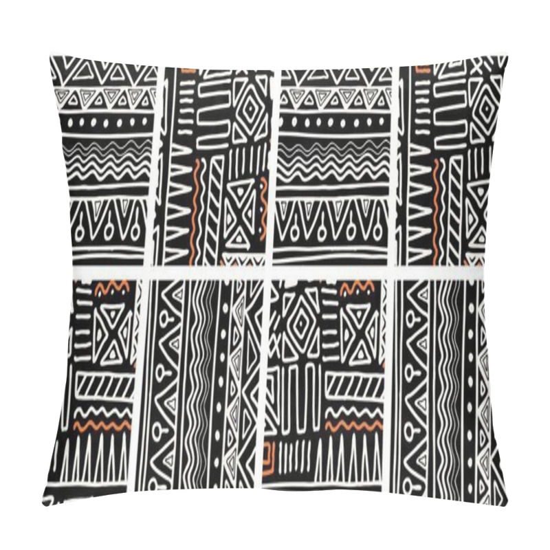 Personality  ETHNIC TREND PATTERN. PAINTWORK IN AFRICAN STYLE. PATTERN SEAMLESS AFRICAN. TRADITIONAL PATTERN. PRIMITIVE MINIMAL HAND DRAWINGS. Vector Illustration. Fashion Pillow Covers