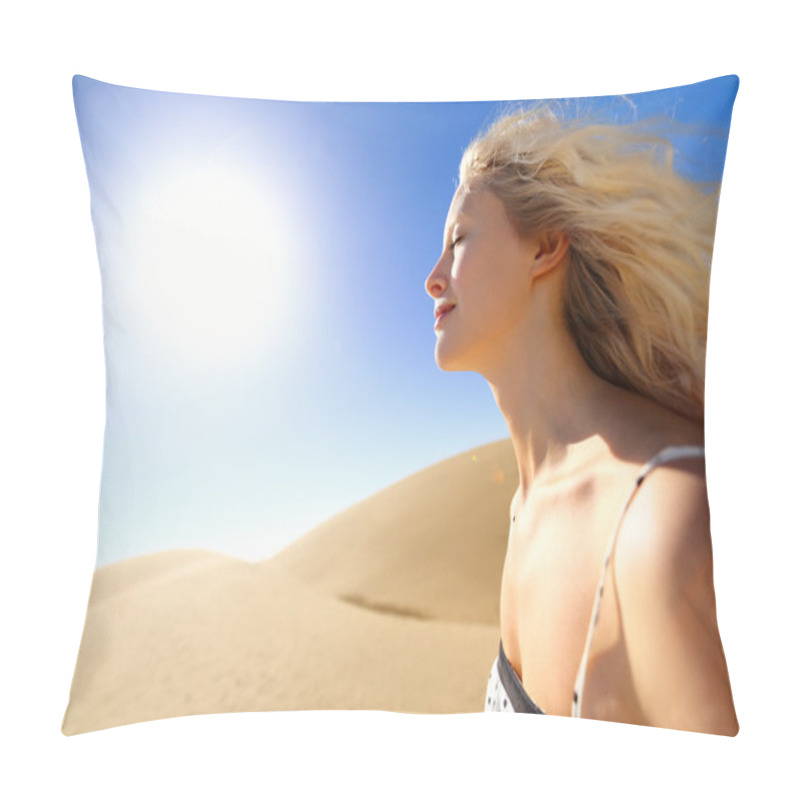 Personality  Sun Skin Care Woman Enjoying Desert Sunshine Pillow Covers