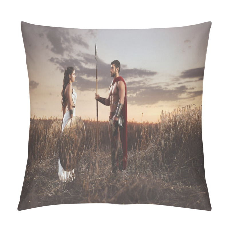 Personality  Couple Meeting After War In Field, Looking Each Other. Pillow Covers