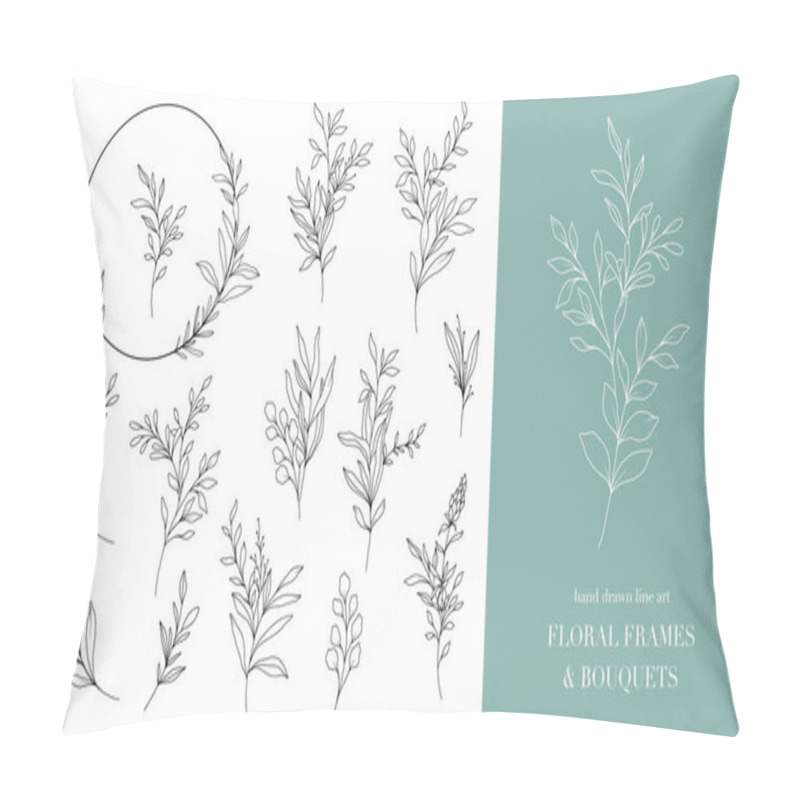 Personality  Greenery Line Art. Floral Frames And Bouquets Line Art. Fine Line Greenery Frames Hand Drawn Illustration. Hand Draw Outline Leaves. Botanical Coloring Page. Greenery Isolated Pillow Covers