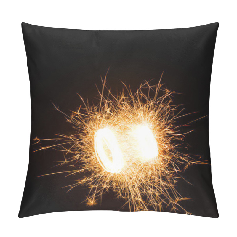 Personality  Bright Burning New Year Sparkler On Black Background  Pillow Covers