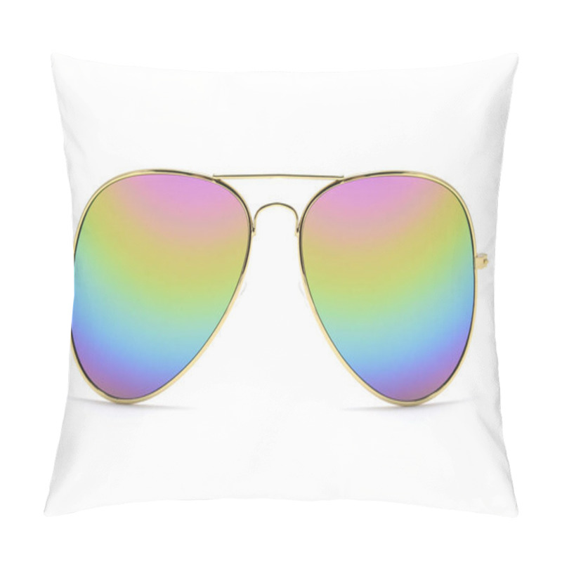 Personality  Sunglasses In An Iron Frame With Gradient Glass Isolated On White Pillow Covers