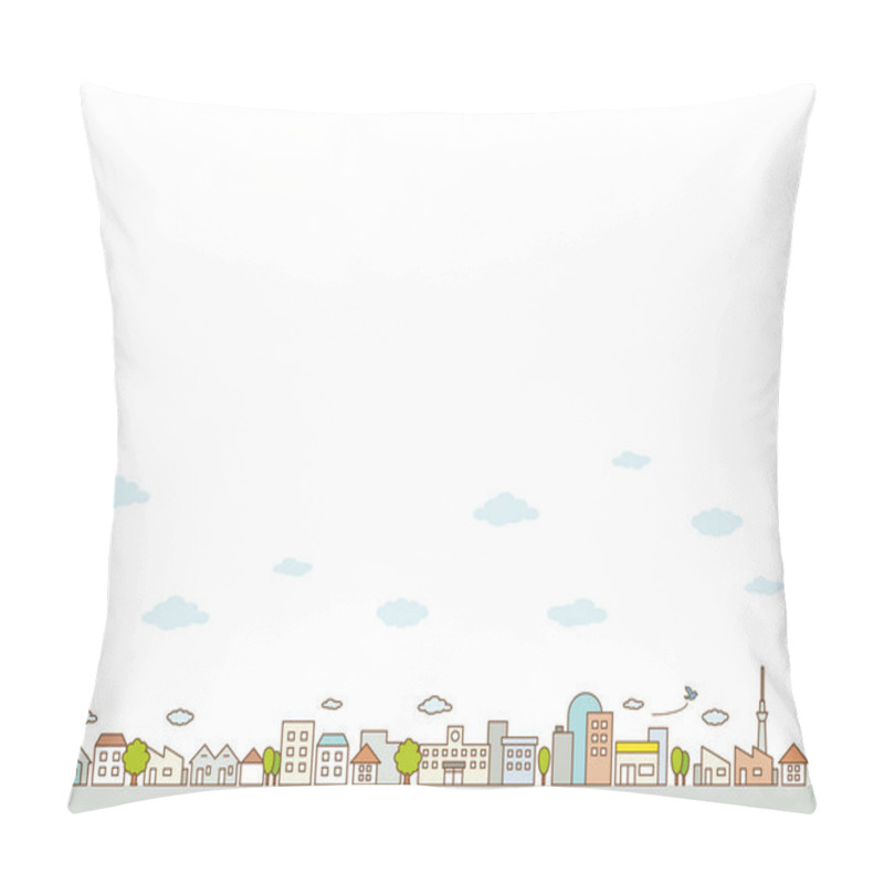 Personality  Flat Line City Street Landscape View Concept With Buildings, Roads, Trees. Pillow Covers