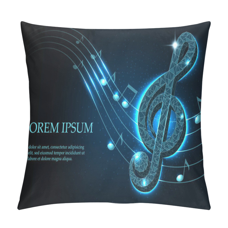 Personality  Music Treble Clef And Notes In Swirl On A Dark Blue Starry Sky Background In Polygonal Style, Mockup Layout For Design, Vector Illustration. Pillow Covers