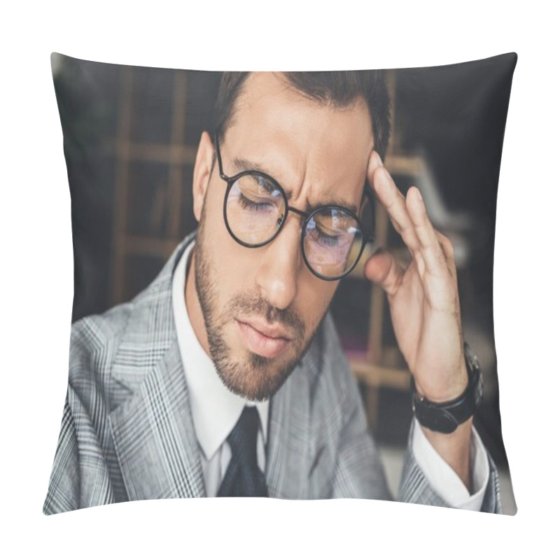 Personality  Businessman With Headache Pillow Covers