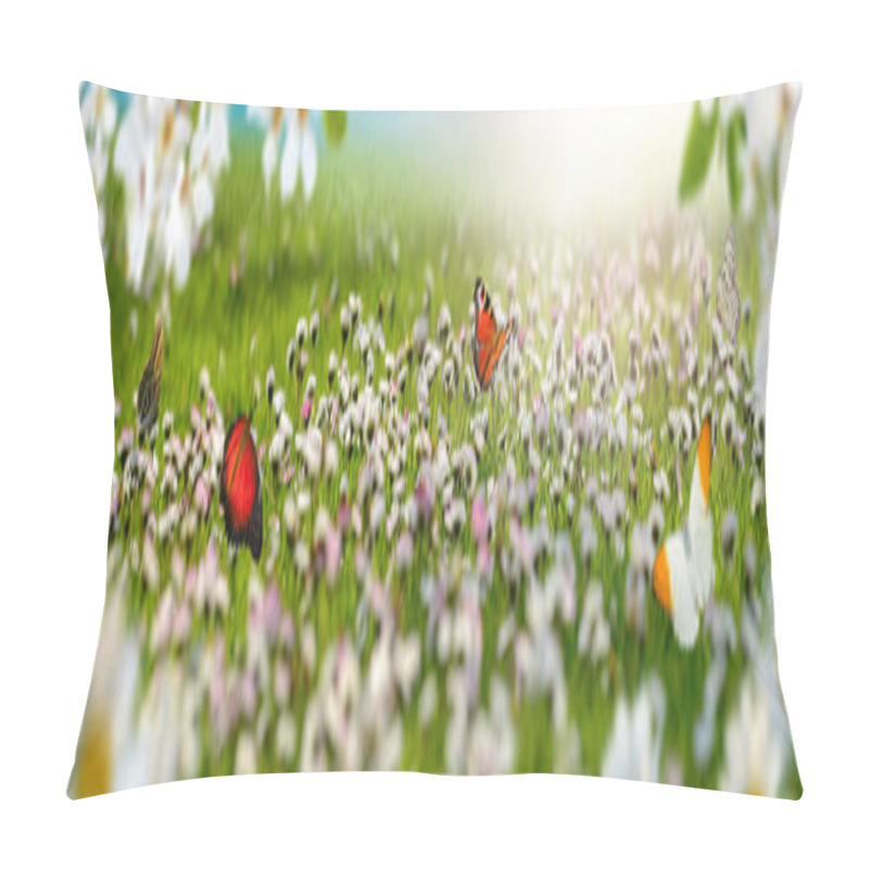 Personality  Dreamland Spring Landscape Panorama With Flowers And Butterflies Pillow Covers