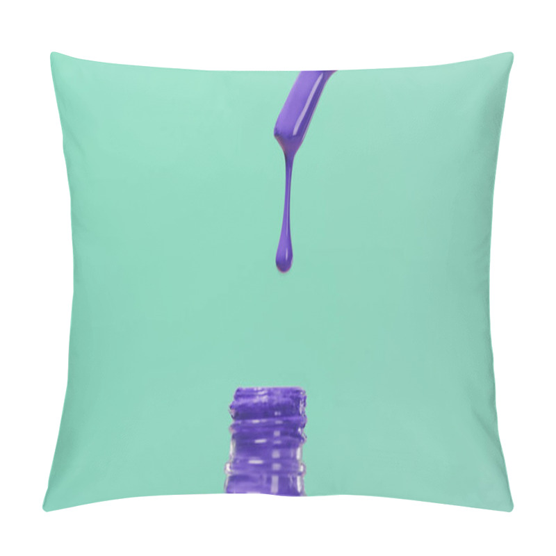 Personality  Nail Polish Pouring Down Into Bottle Isolated On Turquoise Pillow Covers